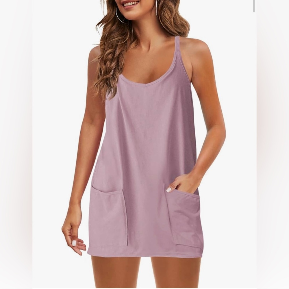 Sleeveless Mini Dress V Neck Spaghetti Strap Sundress with Pockets Size small